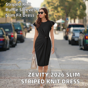 Robe midi pour femme, col rond, taille nouée, tricotée, décontractée, robe d'été - Product Image 2