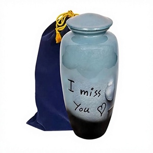 Customized Size Handmade Fancy Hand Painted 'I <b>Miss</b> <b>You</b>' Adult Cremation Urn with Velvet Bag - Product Image 1