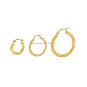 Trendy 14 Karat Pure Gold Ohrring Creolen Leicht gewicht Real AU585 Hollow Hoops Fine Jewelry Ohrringe