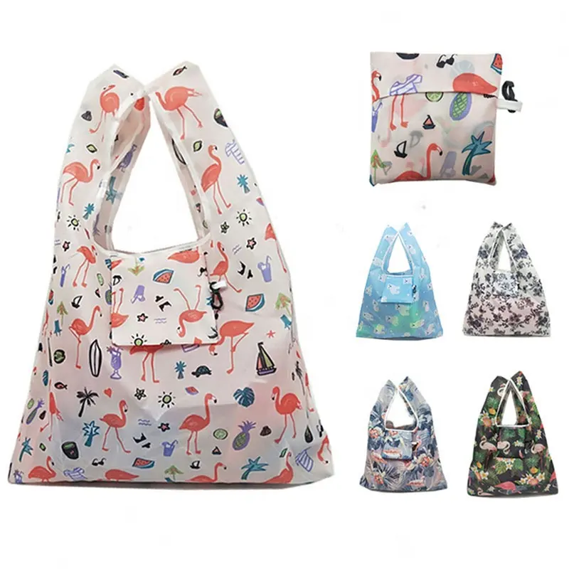 Bolsas reutilizáveis de nylon eco-friendly, saco de compras dobráveis reutilizáveis à prova d'água