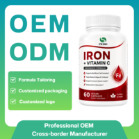 Capsules de fer minéral de origine végétale avec vitamine C, complément alimentaire minéral, personnalisable ODM OEM