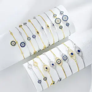 Trending Classic 925 Silver Blue Eyes Bracelet Jewelry Zircon Evil Eye Bracelets 18k Gold Plated for Women