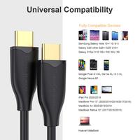 Câble USB-C vers USB-C CableCreation plaqué or, mâle-mâle, blindage tressé noir, charge rapide 60W 3A, en stock