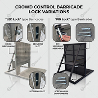 Barrière de sécurité en aluminium noir certifiée TUV, maille perforée, barrière de scène Mojo pour la sécurité des concerts et les événements.