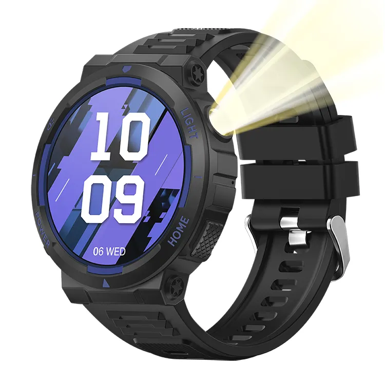 1.53 Inch HD screen Sport 3ATM Waterproof Smart Watch KT75 with Flashlight 400mAh Battery Heart Rate Health for Men Smartwatch