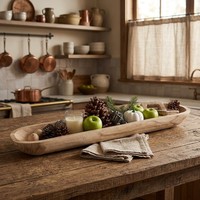 Bol à pâte en bois extra long sculpté à la main, bol à baguette rustique, centre de table de style farmhouse pour la décoration de maison Wabi-sabi