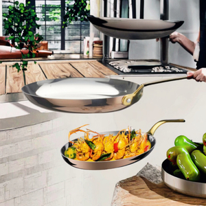 Poêle à paella en acier inoxydable au design moderne, double anse, plat de service pour fruits de mer de restaurant, métal poli, écologique - En stock - Product Image 2