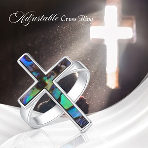 Dernière mode coquille d'ormeau naturel 925 <span class=keywords><strong>argent</strong></span> Sterling ouvert taille réglable grande croix bague pour hommes ou femmes - Product Image 5