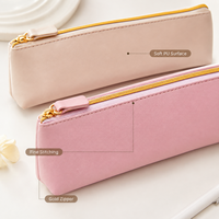 Étui à crayons fin en cuir PU, pochette triangulaire pour stylos, fermeture éclair dorée, sac de papeterie minimaliste pour étudiants et bureau, couleur unie, 4 couleurs
