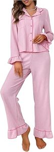 Ensemble de pyjamas en coton pour femmes sur mesure vêtements de détente plissés à manches longues pyjamas de couleur unie printemps et automne vente en gros - Product Image 5