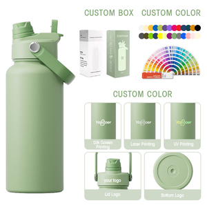 <span class=keywords><strong>Bouteille</strong></span> d'eau <span class=keywords><strong>isotherme</strong></span> en acier inoxydable à double paroi avec couvercle coloré, logo personnalisé, 26 oz, 32 oz, revêtement poudré, avec paille - Product Image 2