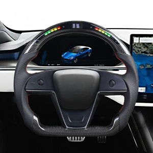 Volante Deportivo de Fibra de Carbono Real con LED de Velocidad y RPM para <span class=keywords><strong>Tesla</strong></span> <span class=keywords><strong>Model</strong></span> <span class=keywords><strong>S</strong></span> <span class=keywords><strong>X</strong></span> <span class=keywords><strong>2021</strong></span> <span class=keywords><strong>2022</strong></span> Plaid 3 Runner - Product Image 1