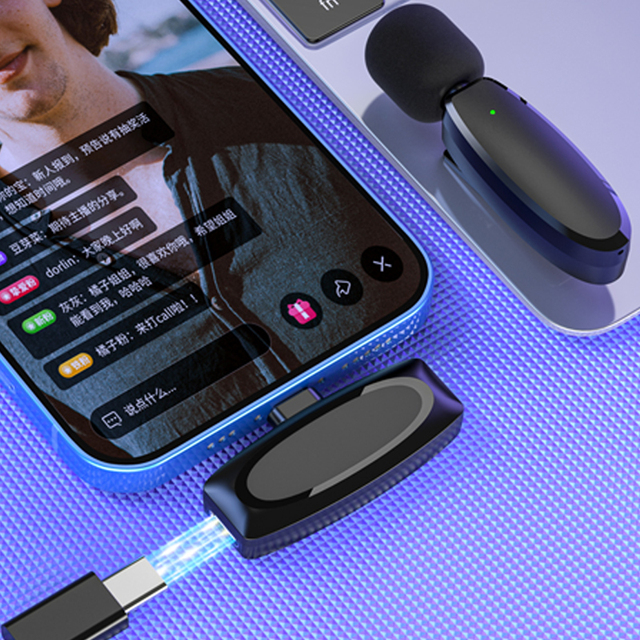 Professional Wireless Lavalier Microphone 2.4GHz Noise-Cancelling Lightweight Design Type C Connector for IOS Live Streaming