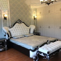 Lit double bon marché, meubles en bois anciens français, lit en pin sculpté à la main pour mariage européen Rococo de luxe