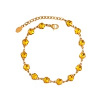 Bracelet de cheville réglable pour femme, motif fleur et papillon, avec breloque en cristal doré et pendentif en pierre précieuse facettée colorée
