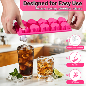 Bac à glaçons en silicone en forme de cœur avec couvercle, empilable, pour la cuisine à domicile - Product Image 3