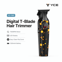 Tondeuse à cheveux électrique sans fil en céramique YC-119C pour la ligne des cheveux, les pattes d'ourson et le cou, avec écran LED, chargement USB-C, pour usage domestique et hôtelier