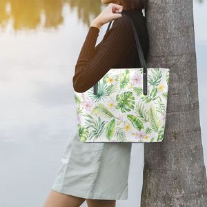 Floral <b>Leaf</b> Print Tote Bag Large Capacity Shoulder Handbag Zipper Closure Daily Carry Shopping Bag - Product Image 6