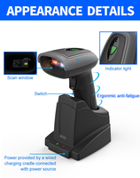 Lecteur de codes-barres 2D sans fil Bluetooth et 2.4G double mode avec support de charge pour la logistique de détail