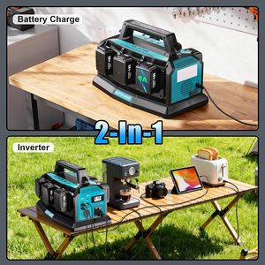 Inversor de Corriente Integrado de 1200W, <span class=keywords><strong>Cargador</strong></span> Rápido de 6A, 6 Puertos para Batería de 18V, Portátil, Onda Sinusoidal Pura, 230V AC/USB-A/USB-C, Luz LED - Product Image 2