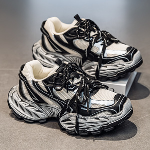 Chunky Dad Shoes <b>Men</b> Mesh Breathable Casual Sports Shoes Low <b>Heel</b> Solid Color Front Laces Platform Shoes Leisure Style - Product Image 2