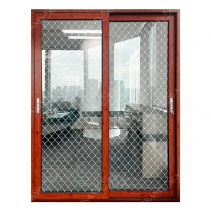 Arch design wooden color aluminum frame double glass sliding door