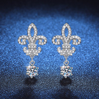 Boucles d'oreilles pendantes tendance en argent sterling 925 fin, avec moissanite colorée VVS GRA de 1 carat taille ronde, motif fleur d'iris pour femme