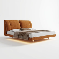 Lit flottant de luxe italien moderne avec éclairage d'ambiance LED intelligent - Cadre de lit Queen en tissu texturé haut de gamme - Vente en gros