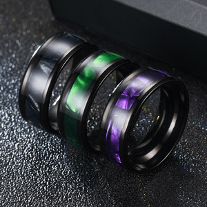 Vendita all'ingrosso in acciaio inox metallo <span class=keywords><strong>Rock</strong></span> <span class=keywords><strong>Band</strong></span> da uomo anelli Bohemia gioielli in metallo nero arcobaleno guscio di nozze anello da dito coppia - Product Image 6