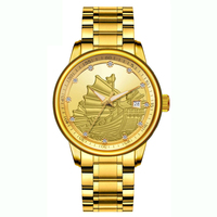 Montre mécanique de luxe pour homme avec logo personnalisé, cadran en relief 3D, bracelet en acier inoxydable doré, fond transparent, étanche 3 ATM