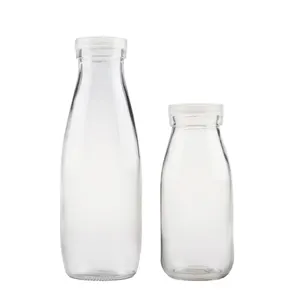 En çok satan 200ml 250ml 500ml 1000ml cam içecek şişeleri süt/meyve suyu toptan boş gıda kapları için siyah Metal kapaklı