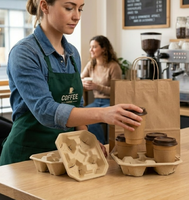 Plateau porte-gobelets en pulpe de bambou écologique, support de boissons en fibre moulée de qualité alimentaire pour restaurants, cafés, livraison et vente à emporter