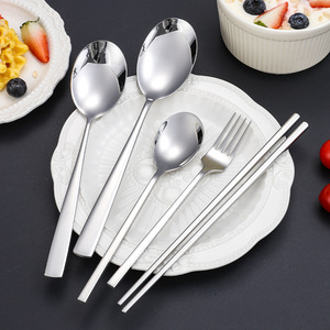 Juego de Cubiertos de Acero Inoxidable 304 Pei Jiale, Cuchara, Tenedor y Palillos con Mango Cuadrado y Grueso, Utensilios de Servicio para el Hogar y Hoteles - Product Image 2