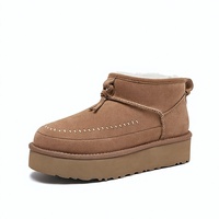 Bottes d'hiver décontractées pour femmes, légères, à plateforme, bout rond, en daim de vache et nubuck, avec doublure en fourrure intégrée et doublure en cuir