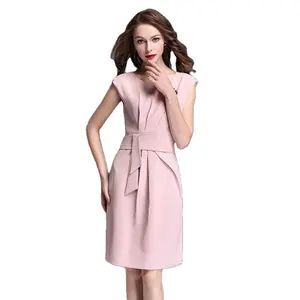 2017ผู้หญิงO-คอA Ppliquesสีชมพูสำนักงานชุด