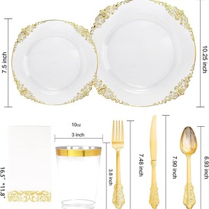 Ensemble de vaisselle jetable transparente à motif dragon, gobelet à <span class=keywords><strong>vin</strong></span> à bord doré, cuillère, manchon en papier anti-poussière - Style luxe léger - Product Image 4