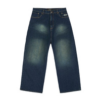 Jean décontracté pour homme, coupe droite ample, tricoté, délavé, séchage rapide, imprimé, style vintage, denim foncé vieilli, Y2K
