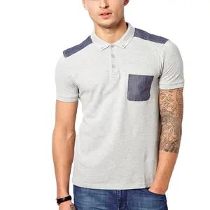 남성 폴로 셔츠 chambray 포켓 디자이너 캐주얼 착용 코튼 폴로 티셔츠 맞춤 디자인