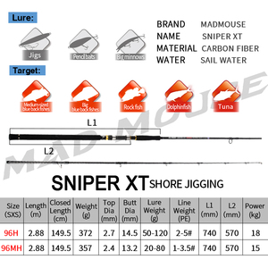 คันเบ็ดตกปลา Top MADMOUSE Sniper <span class=keywords><strong>XT</strong></span> 96H/96MH <span class=keywords><strong>Fuji</strong></span> Parts Cross Carbon Shore Jigging Rod Lure 20-120g PE 1-5 #   คันเบ็ดตกปลาทะเลน้ำเค็ม - Product Image 3