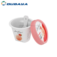 Vaso desechable de PP de 100ml con forma de oveja para leche, queso y yogur, con tapa y cuchara, Oudaya ODY-008-1, sin transferencia de olores, resistente al frío y a las grietas.