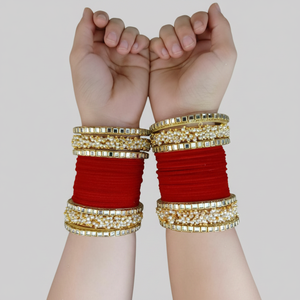 Gold Plated Velvet Bangle Set with Pearls Elegant and Stylish <b>Bracelet</b> and Bangles Jewelry for Women Wedding Party Wear - Product Image 2