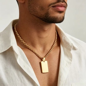 Kalung <span class=keywords><strong>Dog</strong></span> <span class=keywords><strong>Tag</strong></span> Baja Tahan Karat untuk Pria, Liontin Kosong Poles Cermin untuk Diukir, Perhiasan Rantai Kotak Persegi Panjang - Product Image 5