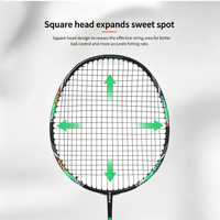Raqueta de Bádminton Ligera 4U de Grafito de Carbono 100% Avanzado con Empuñadura de PU, Marco Aerodinámico y Junta en T Integrada para Juego Competitivo