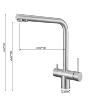 Robinet de cuisine 3 voies avec filtre à eau potable, mitigeur d'évier en acier inoxydable à double poignée