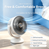 Ventilateur de refroidissement mini portable silencieux à 4 vitesses avec lumière LED, moteur sans balais USB rechargeable, sans pales, pour bureau et montage mural, pour usage domestique