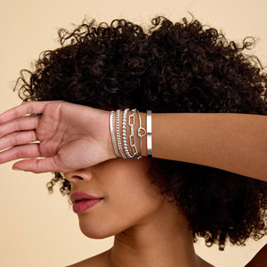 Tốt Brass Đồ Trang Sức Set Bạc Mạ Bangle Thắt Nút Vòng + Kẹp Giấy Đính Cườm Chuỗi Liên Kết Vòng Đeo Tay - Product Image 1