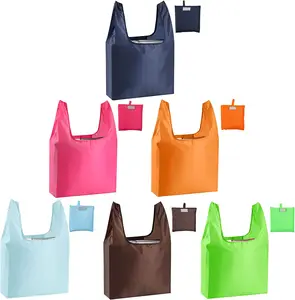 Lightweight Large Capacity Custom Logo Grocery Bag Reusable Polyester Foldable Shopping Bag