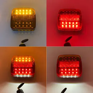DC 12v 24 Volts Universal 20 Leds Square Amber Red Wireless Trailer Truck Lights Rechargeable Led Magnetic Truck Led Tail Lights