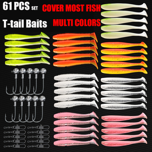 <strong>Molded</strong> 61 Piece Slow Sinking Swim Bait Lures Silicone <strong>Soft</strong> <strong>Plastic</strong> <strong>Fishing</strong> Jig Head Hooks Set - Product Image 4