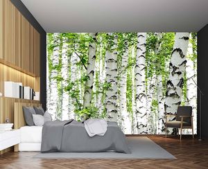 <span class=keywords><strong>Papier</strong></span> peint mural 3D effet brouillard forêt de bouleaux, autocollant, grand format, paysage naturel, pour hôtels et restaurants - Product Image 2